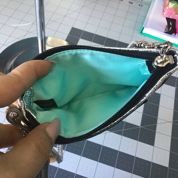 Coach Logo Poppy Canvas Wristlet Wallet Silver & Brown Monogram Pouch - Picture 7 of 9